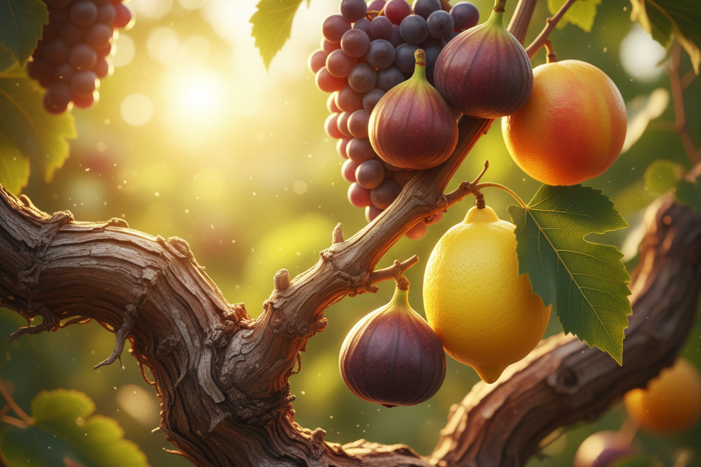 A detailed close-up of lush grapes or berries hanging from a healthy vine branch, illustrating the concept of abiding and producing spiritual fruit.

Title: Abiding in the Vine