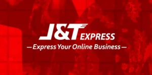 White J&T Express logo and tagline "Express Your Online Business" set against a textured red background.